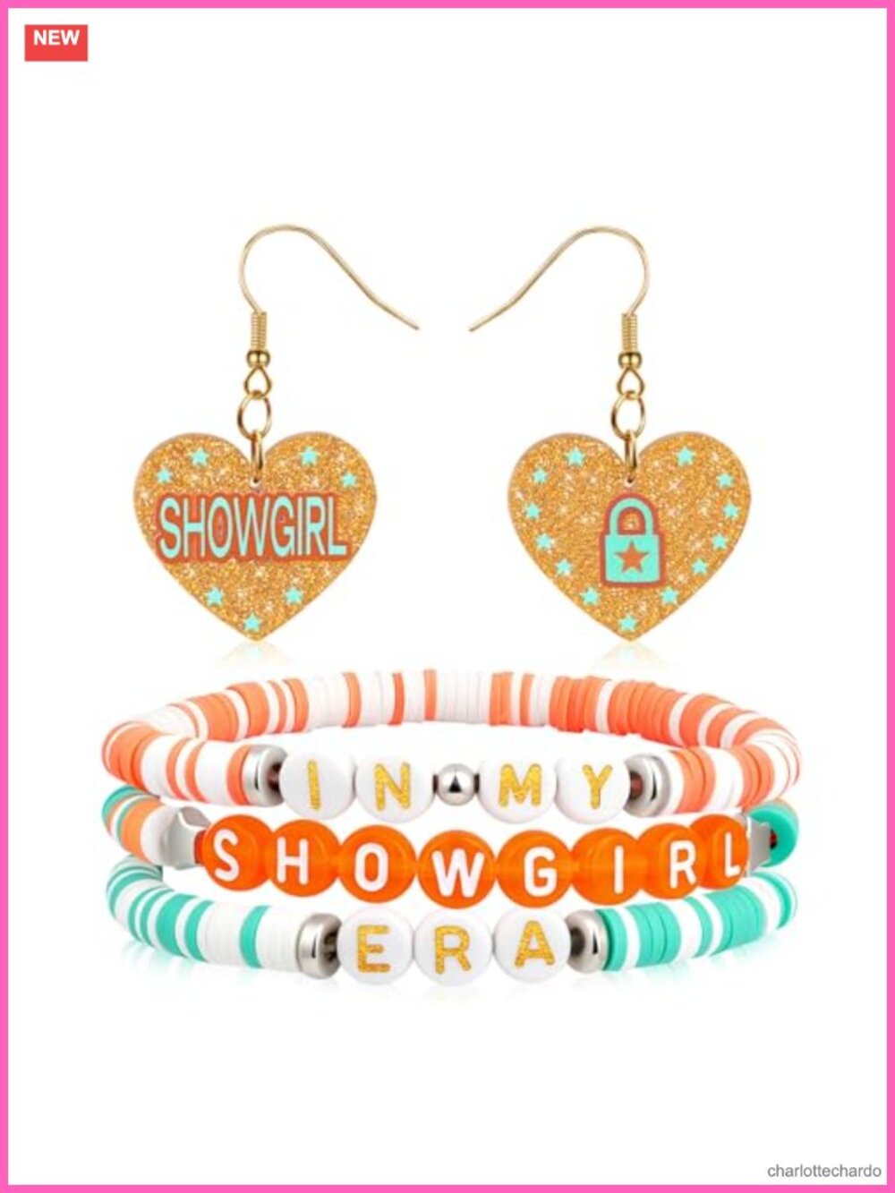 Polymer Clay Bracelets & Acrylic Heart Earrings Set Music Fan Gift